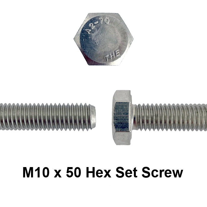 m10 x 50mm full thread bolt set screw stainless steel DIN 933 close up