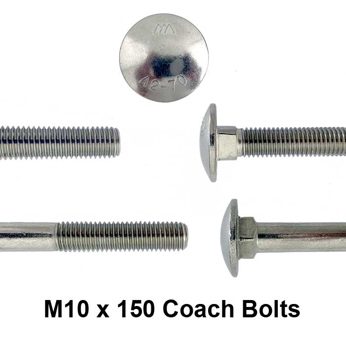 m10 x 150 Coach Bolt or carriage bolt close up
