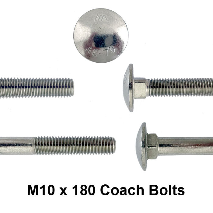 close up detail of m10 x 180 coach bolt