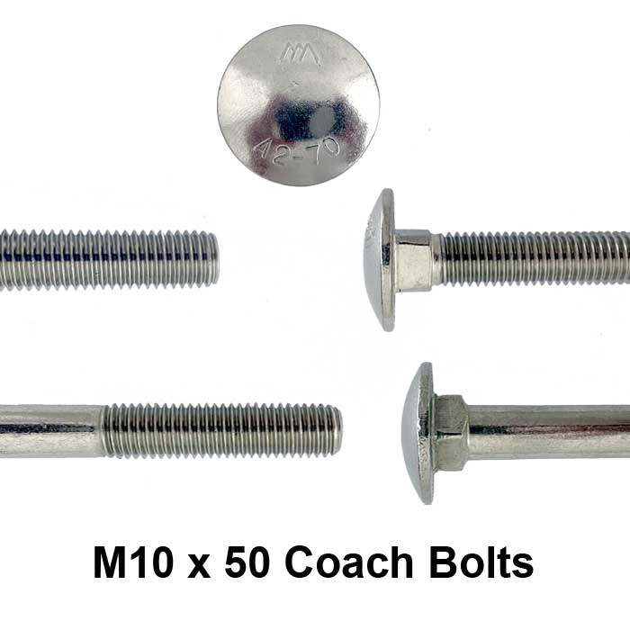 m10 x 50 Coach Bolt or carriage bolt close up