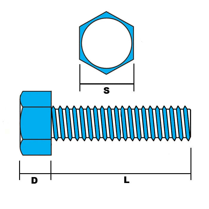 M14 x 90mm Fully Threaded Bolt Stainless Steel (Set Screw) DIN 933