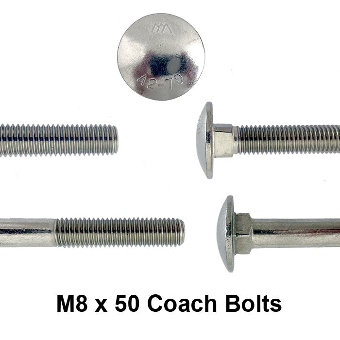 close up of m8 x 50mm coach bolt