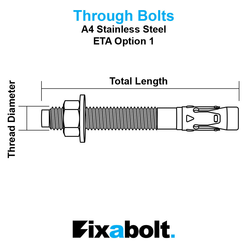 a4 stainless steel through bolts measurements