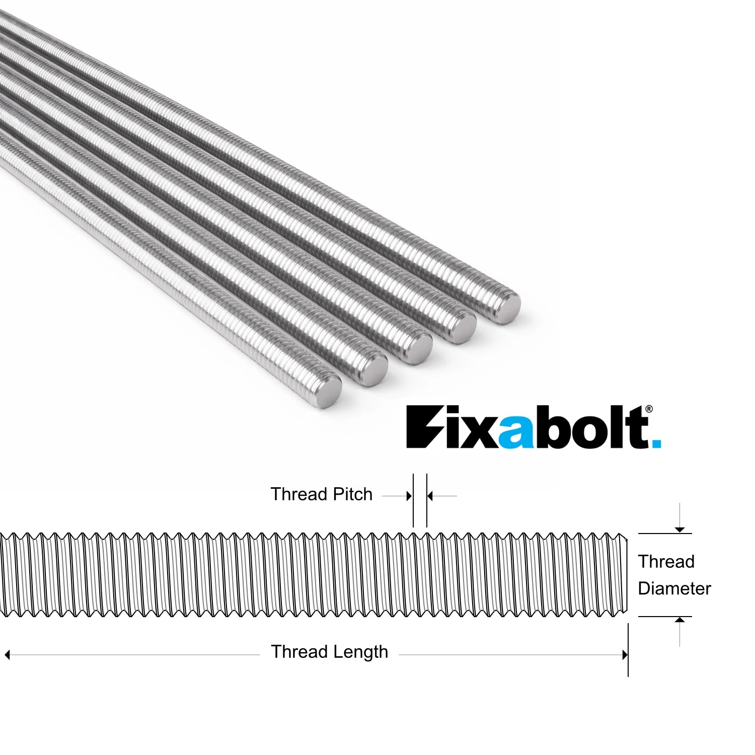 M20 Threaded Bar Stainless Steel A2 / Rod | 1000mm (DIN 976) | Fixabolt