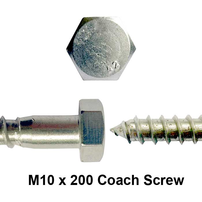 m10 x 200 coach screw close up