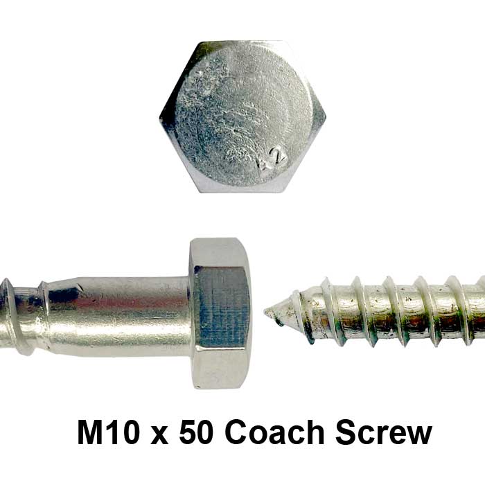 m10 x 50 coach screw close up