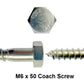 close up of m6 x 50mm coach screw