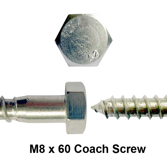 m8 x 60 coach screw in close up