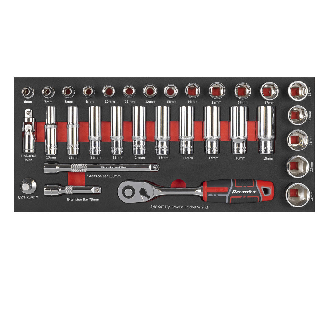 TBT41 Premier Socket Set with Tool Tray 3-8"Sq Drive 32pc