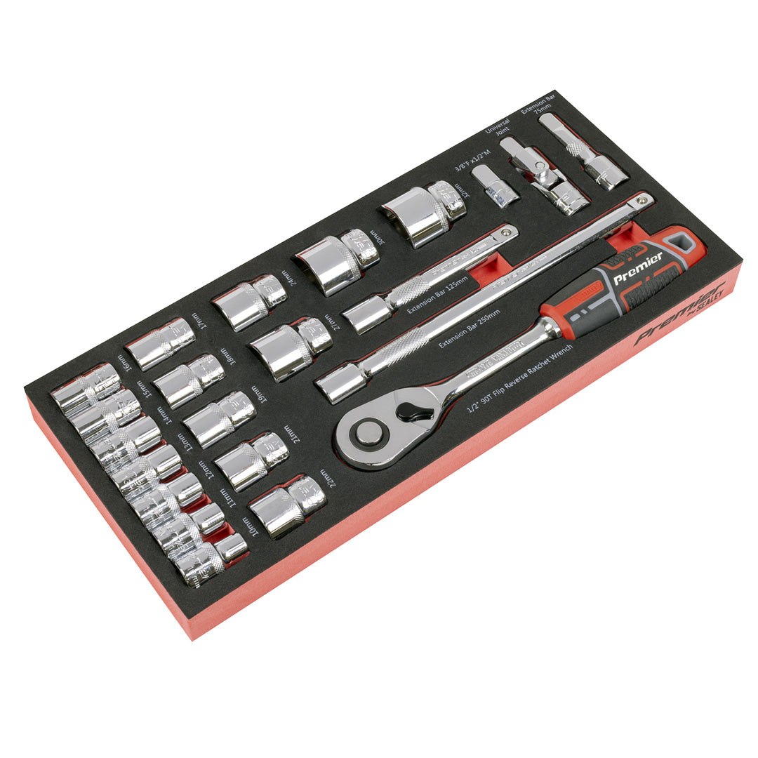 Premier Socket Set with Tool Tray 1-2"Sq Drive 22pc