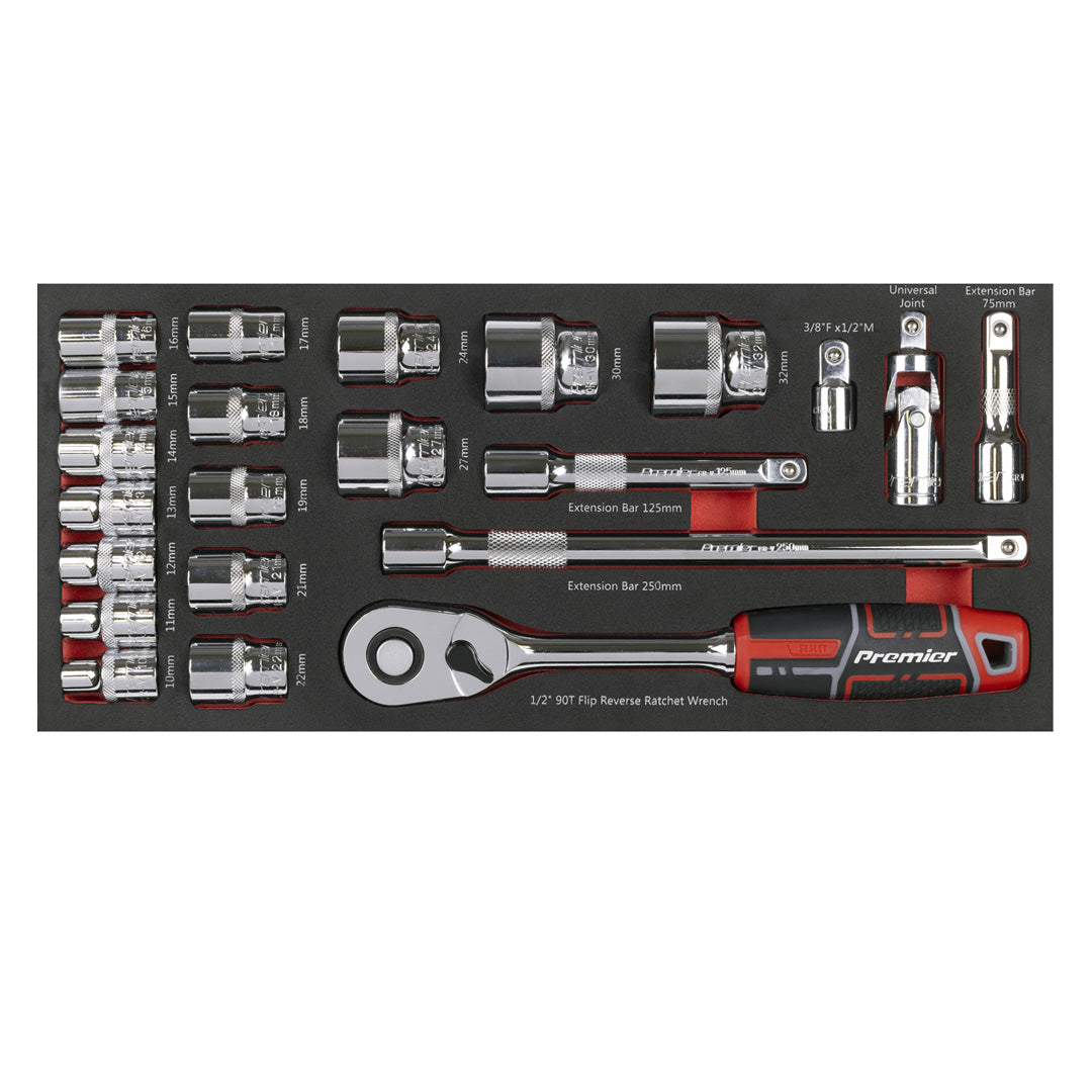 TBT42 Premier Socket Set with Tool Tray 1-2"Sq Drive 22pc