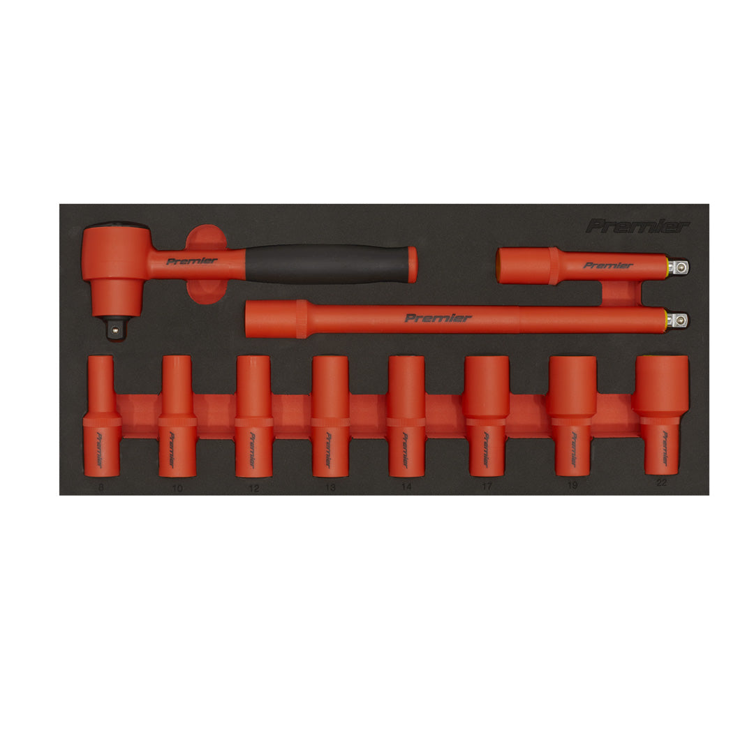 TBTE01 Premier Insulated Socket Set with Tool Tray 3-8"Sq Drive 11pc-VDE Approved