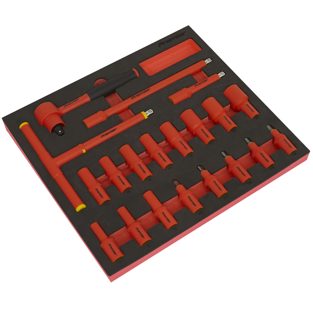 Premier Insulated Socket Set with Tool Tray 3/8"Sq Drive 20pc - VDE Approved