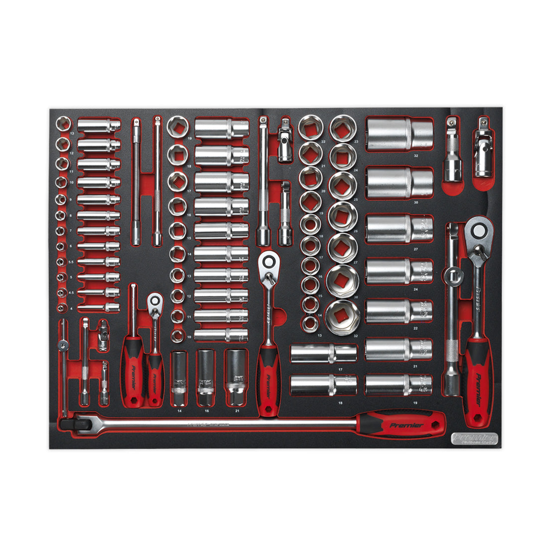 TBTP02 Premier Platinum Socket Set with Tool Tray 1/4", 3/8" & 1/2"Sq Drive 91pc