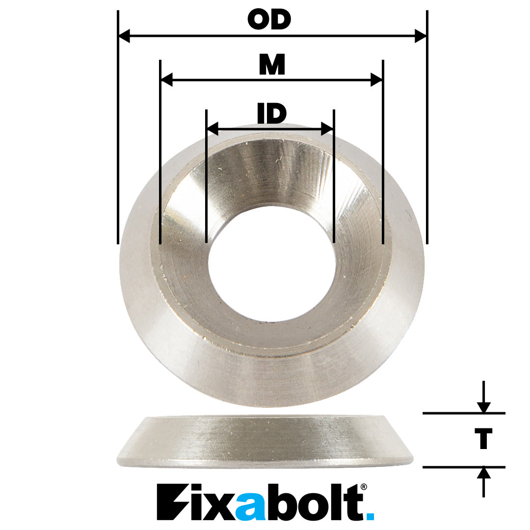 measurements of countersunk cup washer from Fixabolt