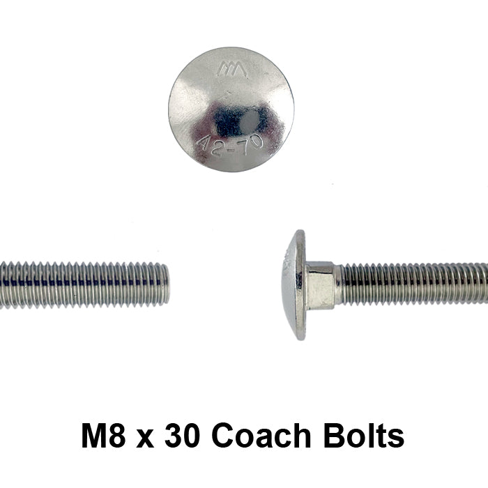 m8 x 30mm coach bolt in close up