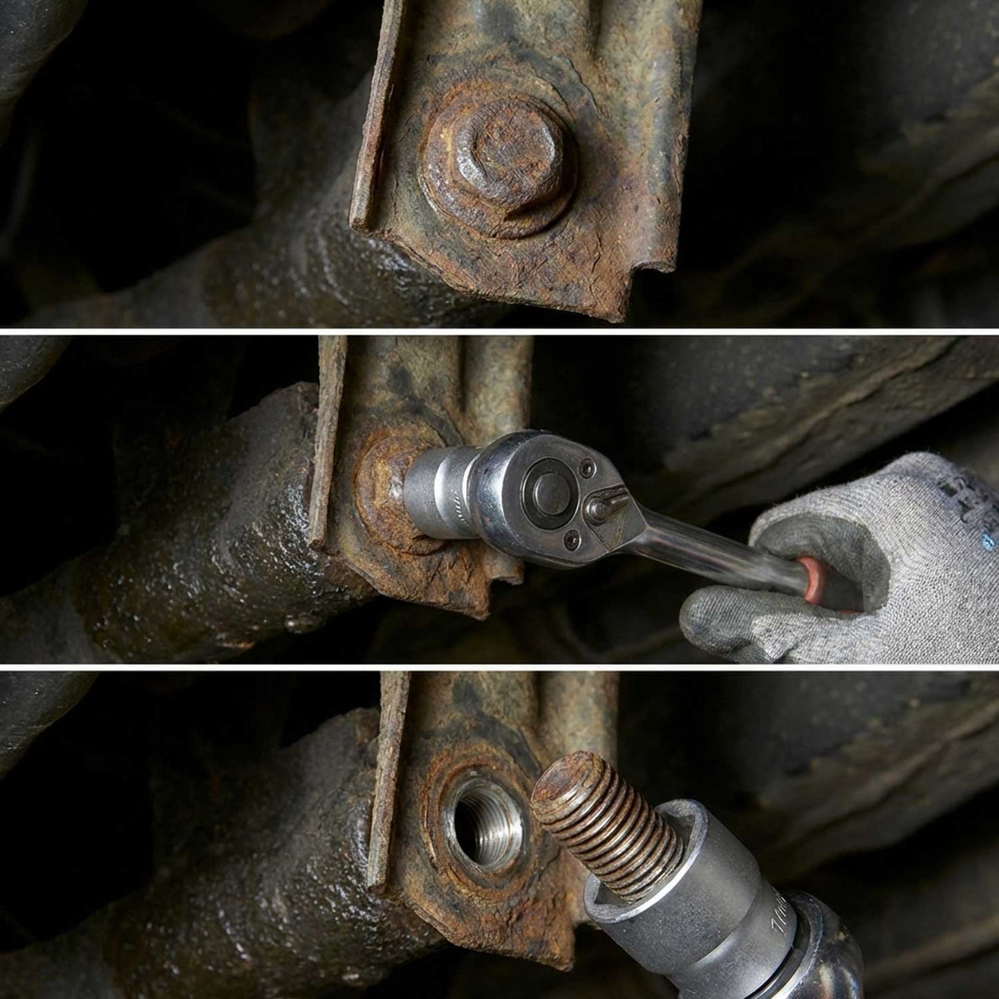 unscrewing rusty bolt with extractor